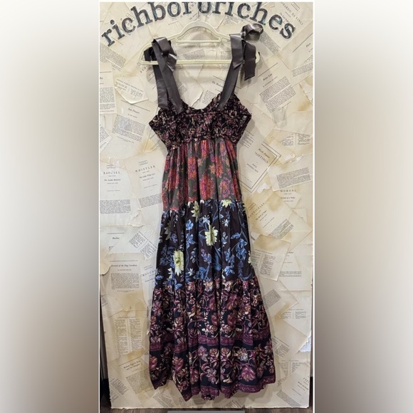 Free People Bluebell Maxi Dress Tiered Floral Smocked Top Black Combo - Picture 6 of 6